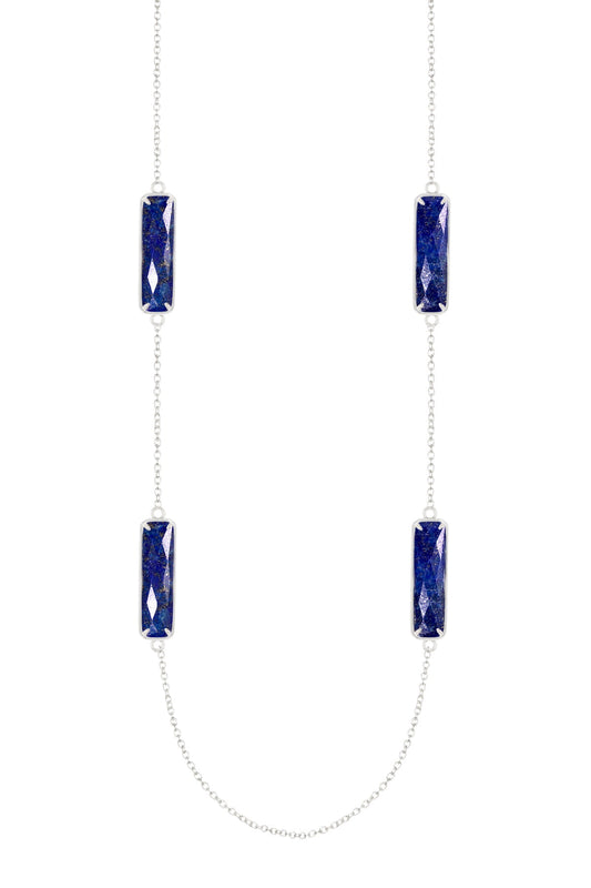 Sterling Silver & Lapis 30" Station Necklace - SS