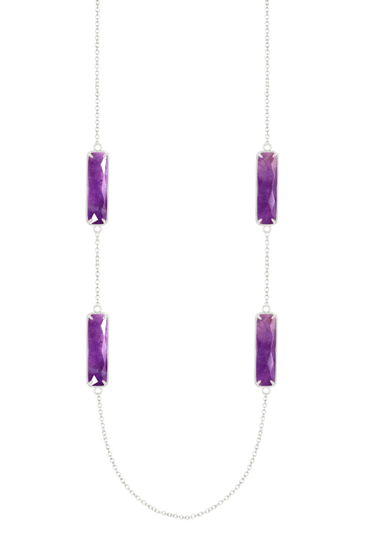 Sterling Silver & Amethyst 24" Station Necklace - SS
