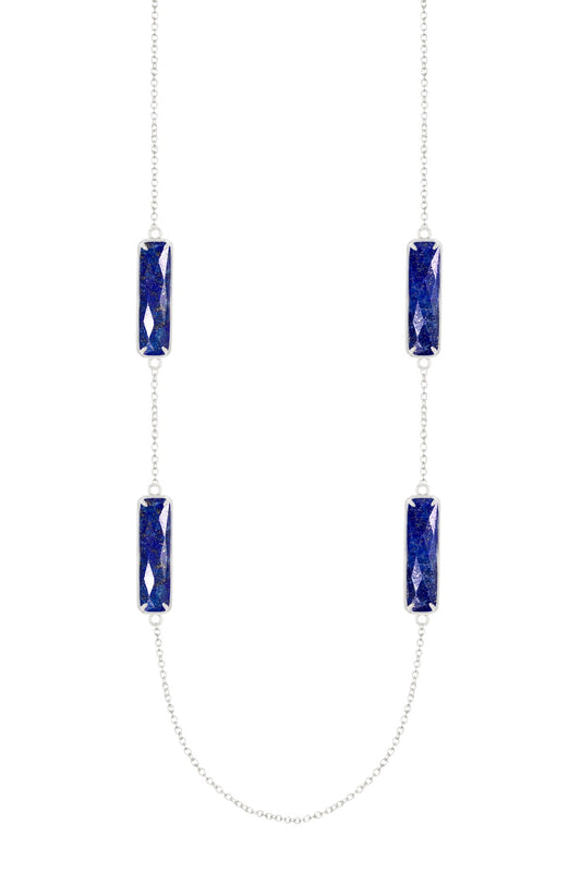 Sterling Silver & Lapis 24" Station Necklace - SS