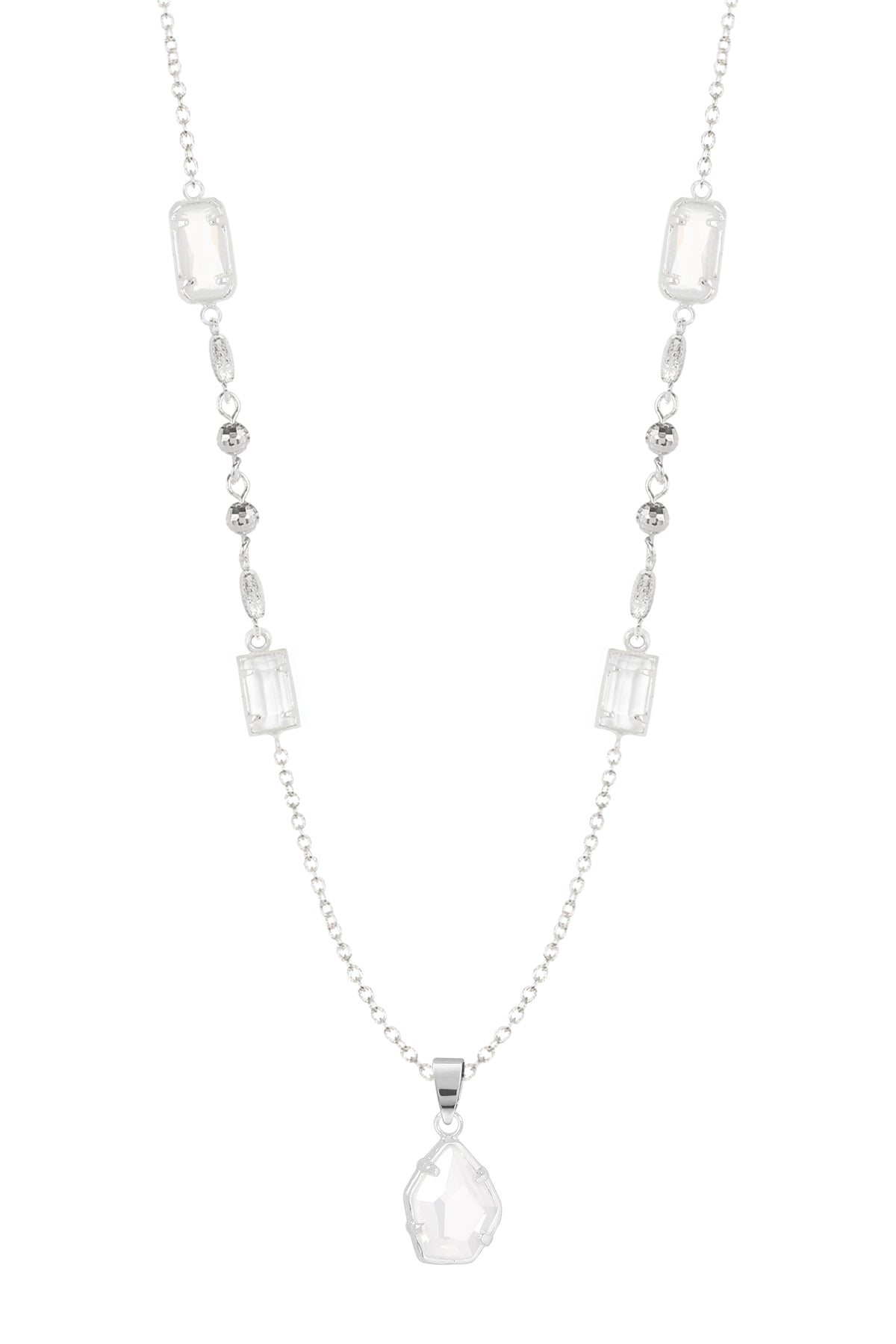 Sterling Silver & Moonstone Crystal Pendant Necklace - SS