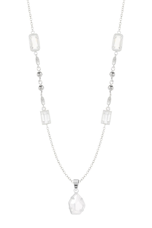 Sterling Silver & Moonstone Crystal Pendant Necklace - SS