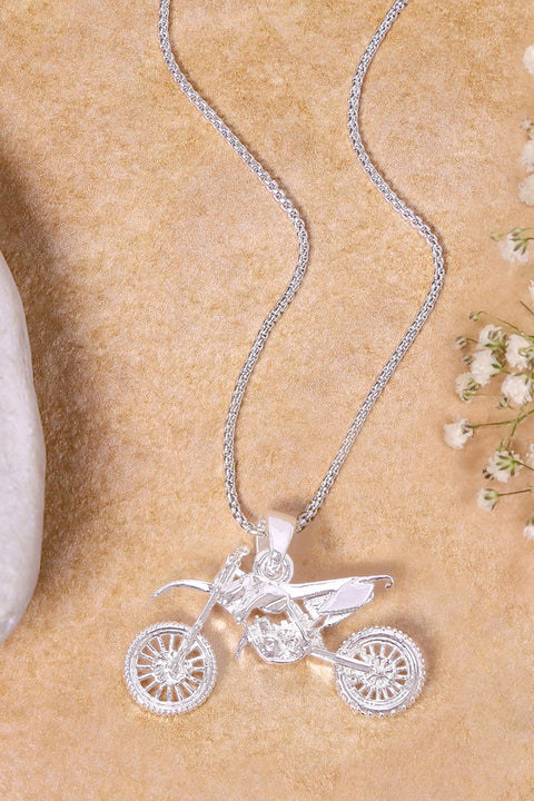 Sterling Silver & Motorcycle Pendant Necklace - SS