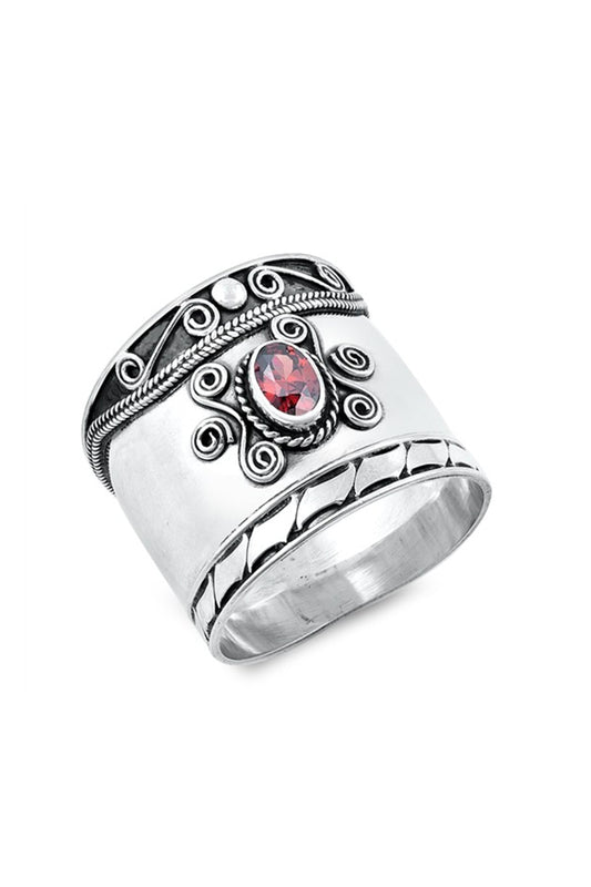 Sterling Silver & Genuine Garnet Bali Ring - SS