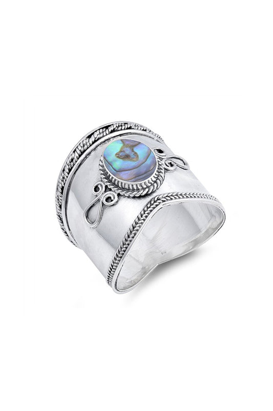 Sterling Silver & Abalone Bali Ring - SS