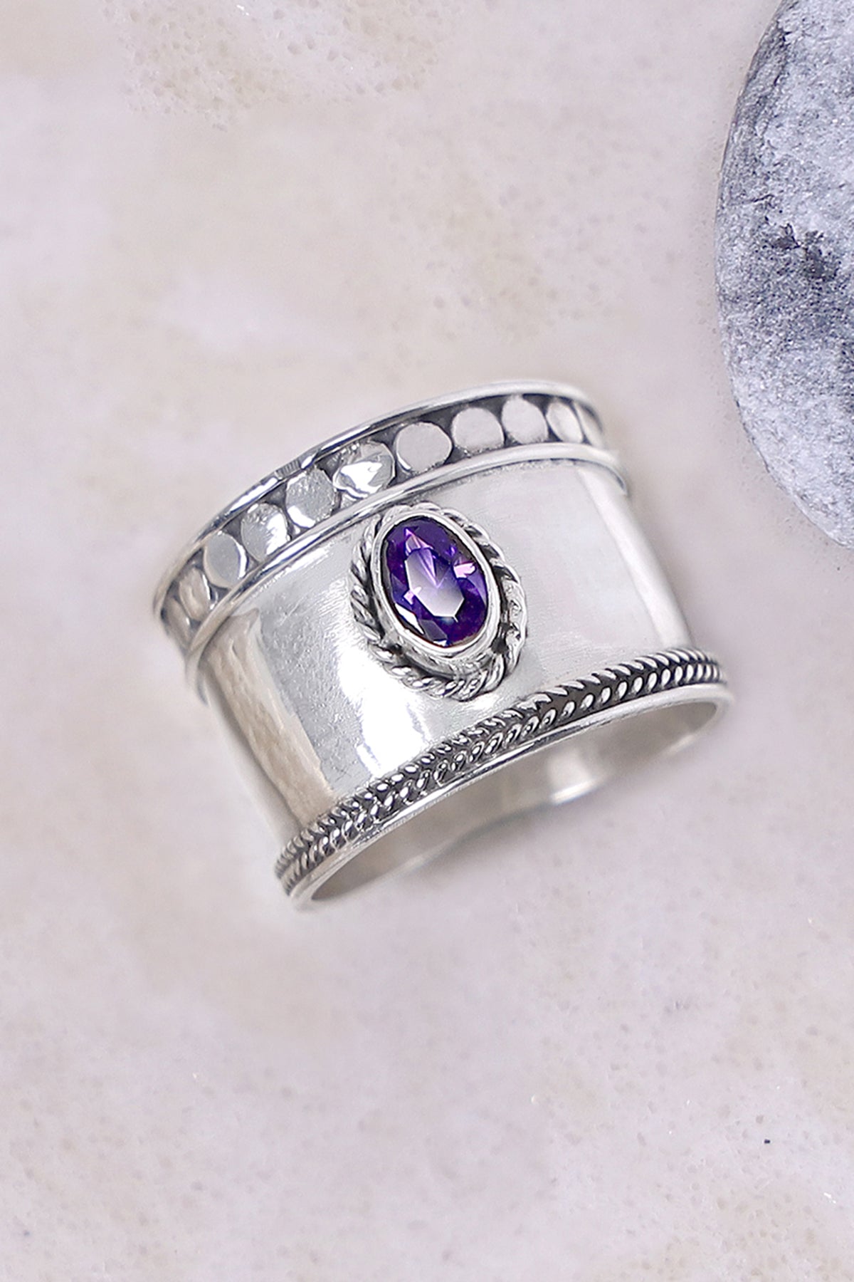 Sterling Silver & Amethyst Bali Ring - SS