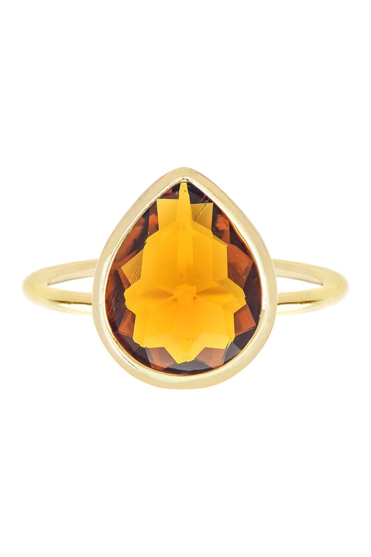 Amber Crystal Pear Ring In 14k - GF