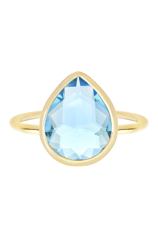 Blue Crystal Teardrop Ring In 14k - GF