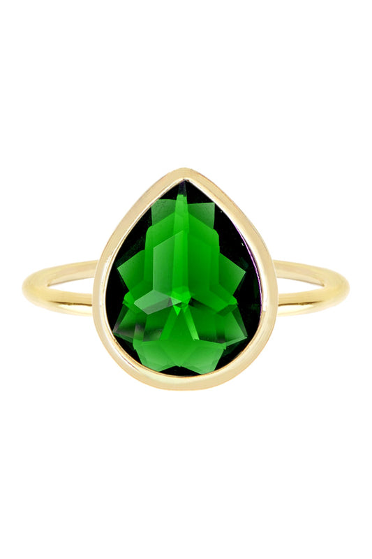 Emerald Crystal Pear Ring In 14k - GF