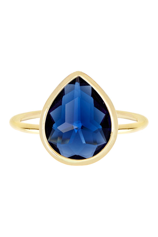 London Blue Crystal Pear Ring In 14k - GF