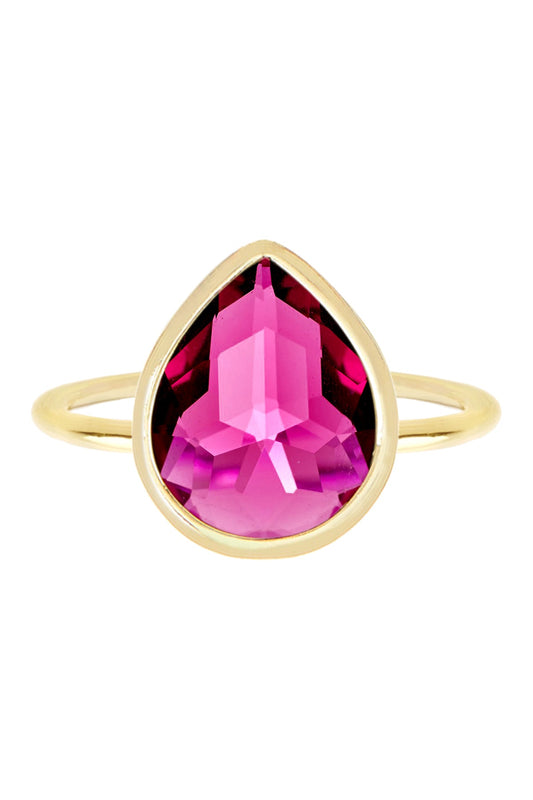 Raspberry Crystal Pear Ring In 14k - GF