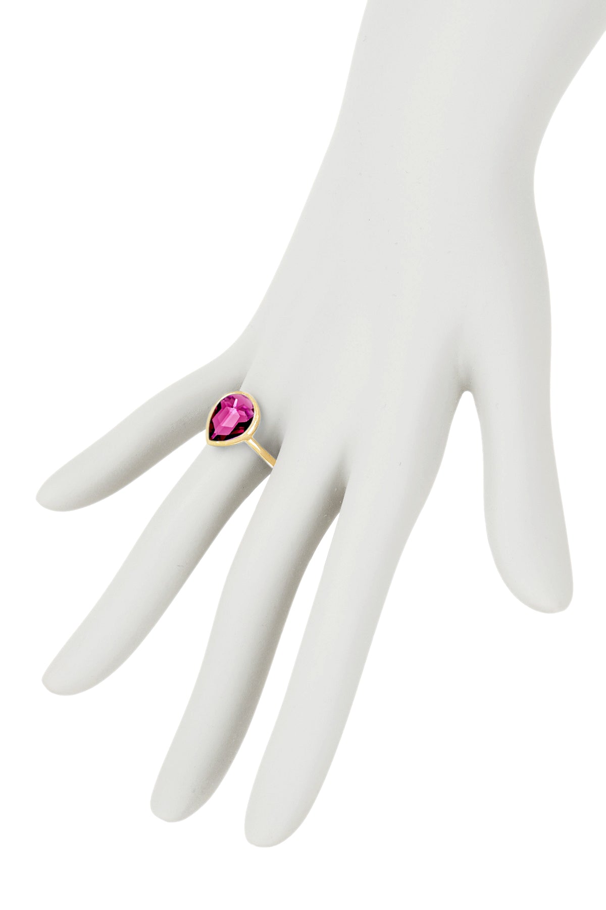 Raspberry Crystal Pear Ring In 14k - GF