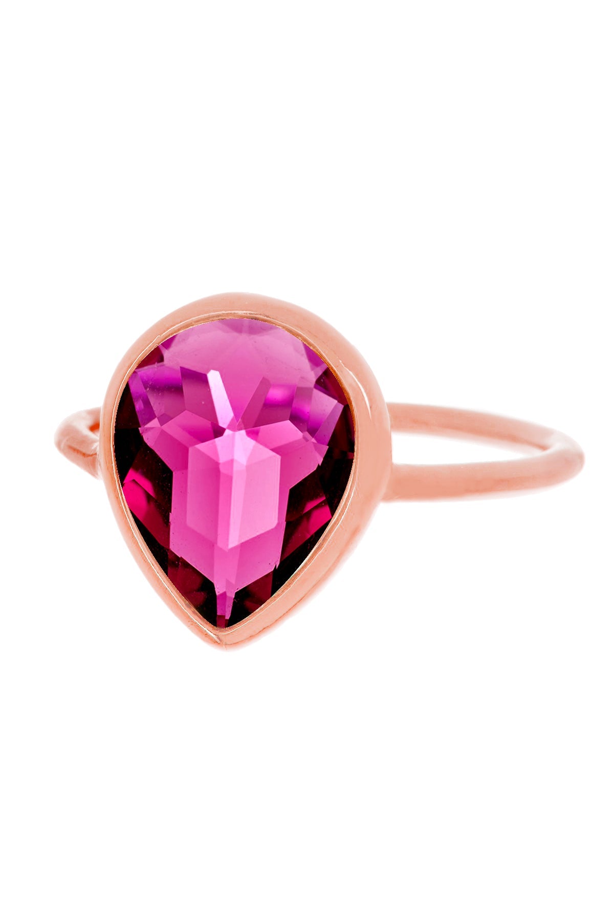 Raspberry Crystal Ring In Rose Gold - RG