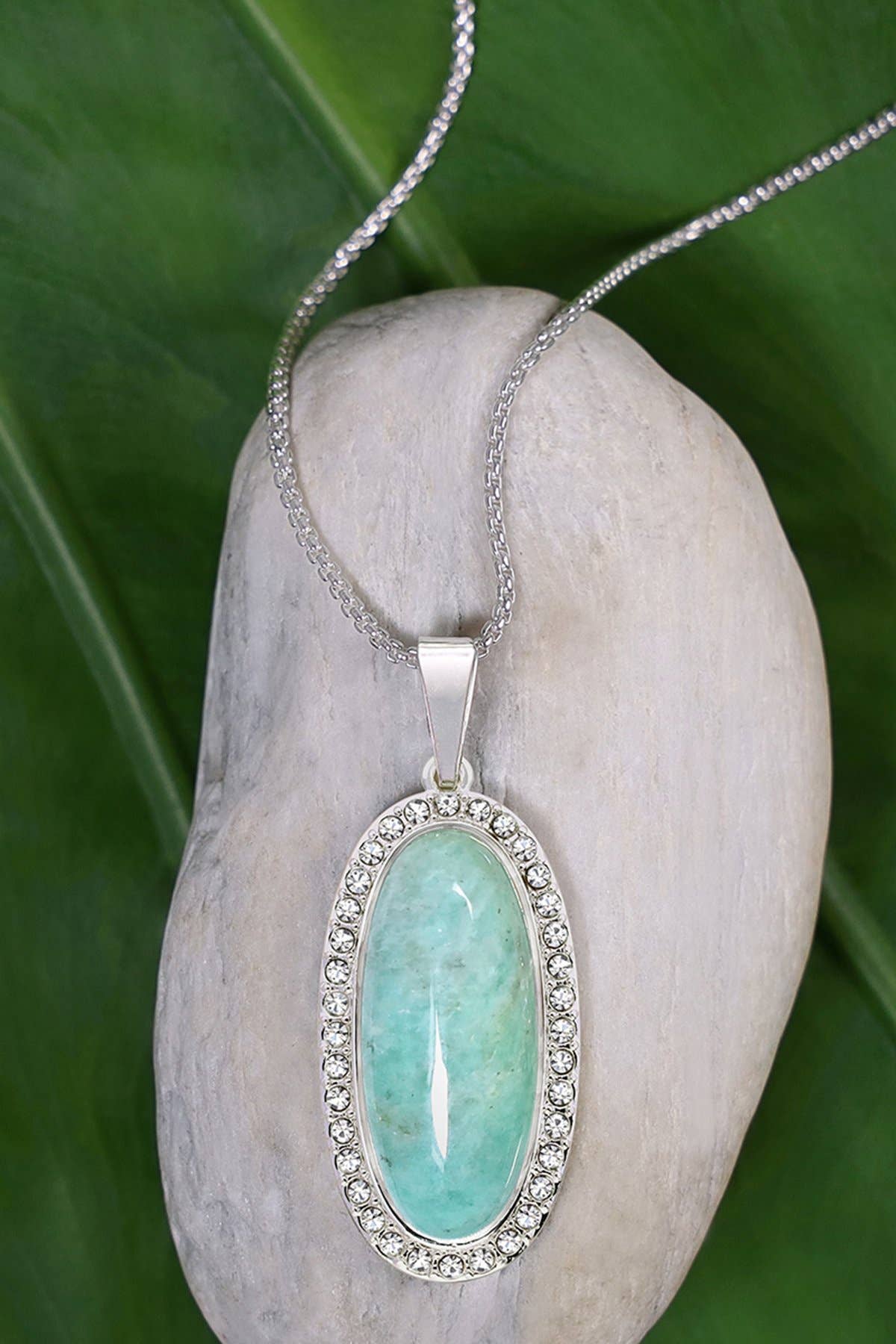 Sterling Silver & Amazonite Halo Pendant Necklace - SS