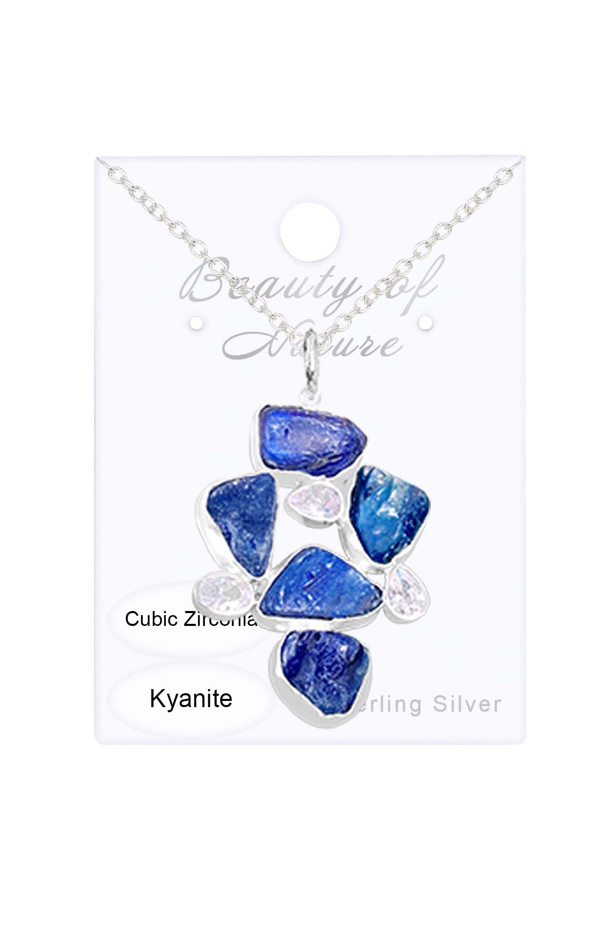 Sterling Silver Lapis & CZ Geometry Pendant Necklace - SS