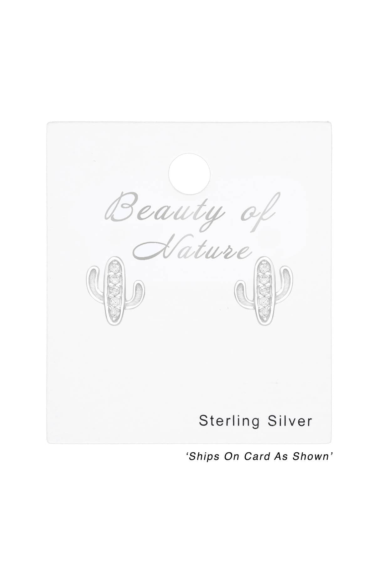 Children's Sterling Silver Cactus Ear Studs & CZ - SS