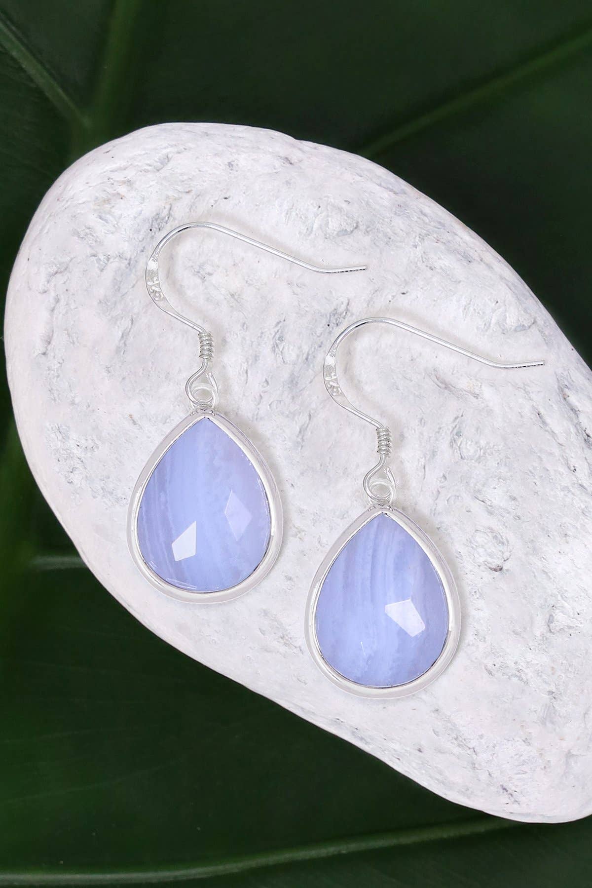 Sterling Silver & Blue Lace Agate Teardrop Earrings - SS