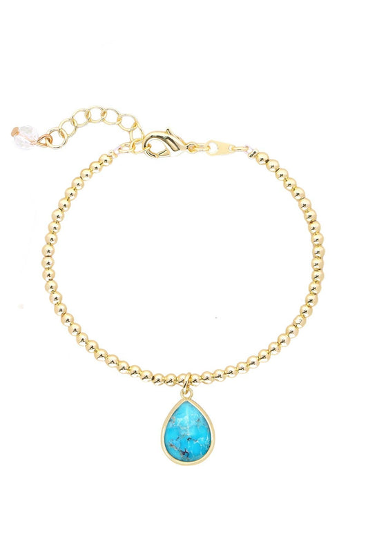 Turquoise & 14k Gold Plated Beaded Charm Bracelet - GF