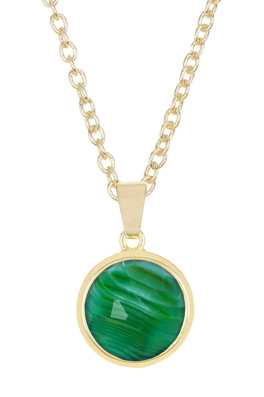 14k Vermeil & Green Lace Agate Round Pendant Necklace - VM