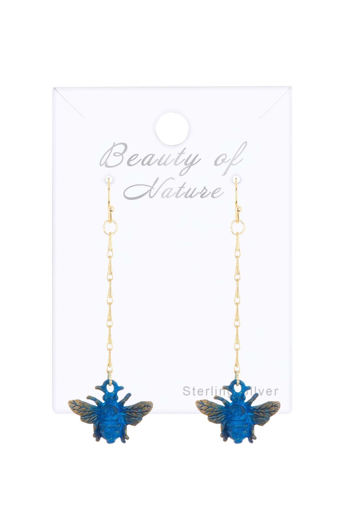 Natural Blue Patina Bumblebee Earrings - GF