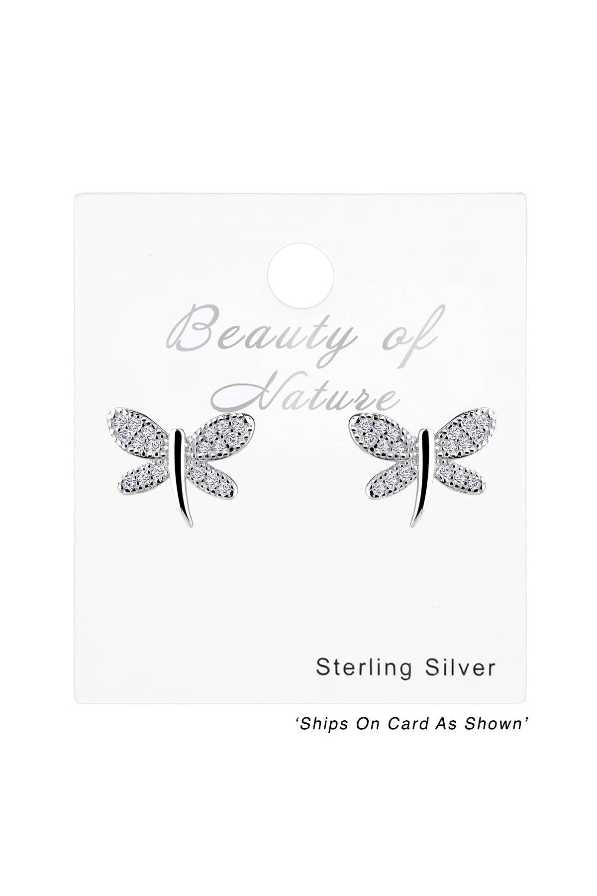 Dragonfly With Pave CZ Post Earrings - SS