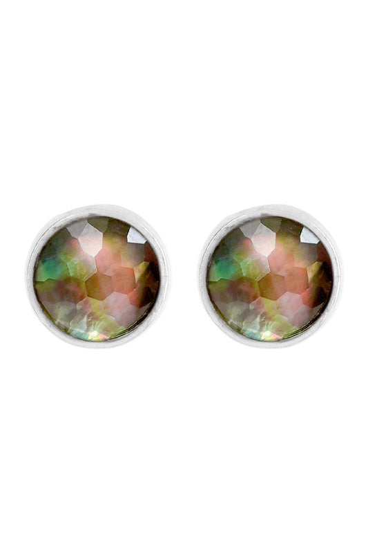 Sterling Silver & Black Mother Of Pearl Post Earrings - SS