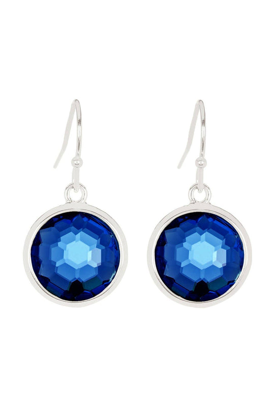 Sterling Silver & London Blue Crystal Round Earrings - SS