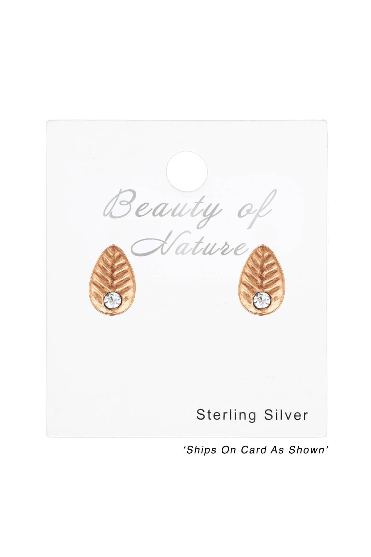 Sterling Silver Leaf Ear Studs With Crystal - RG