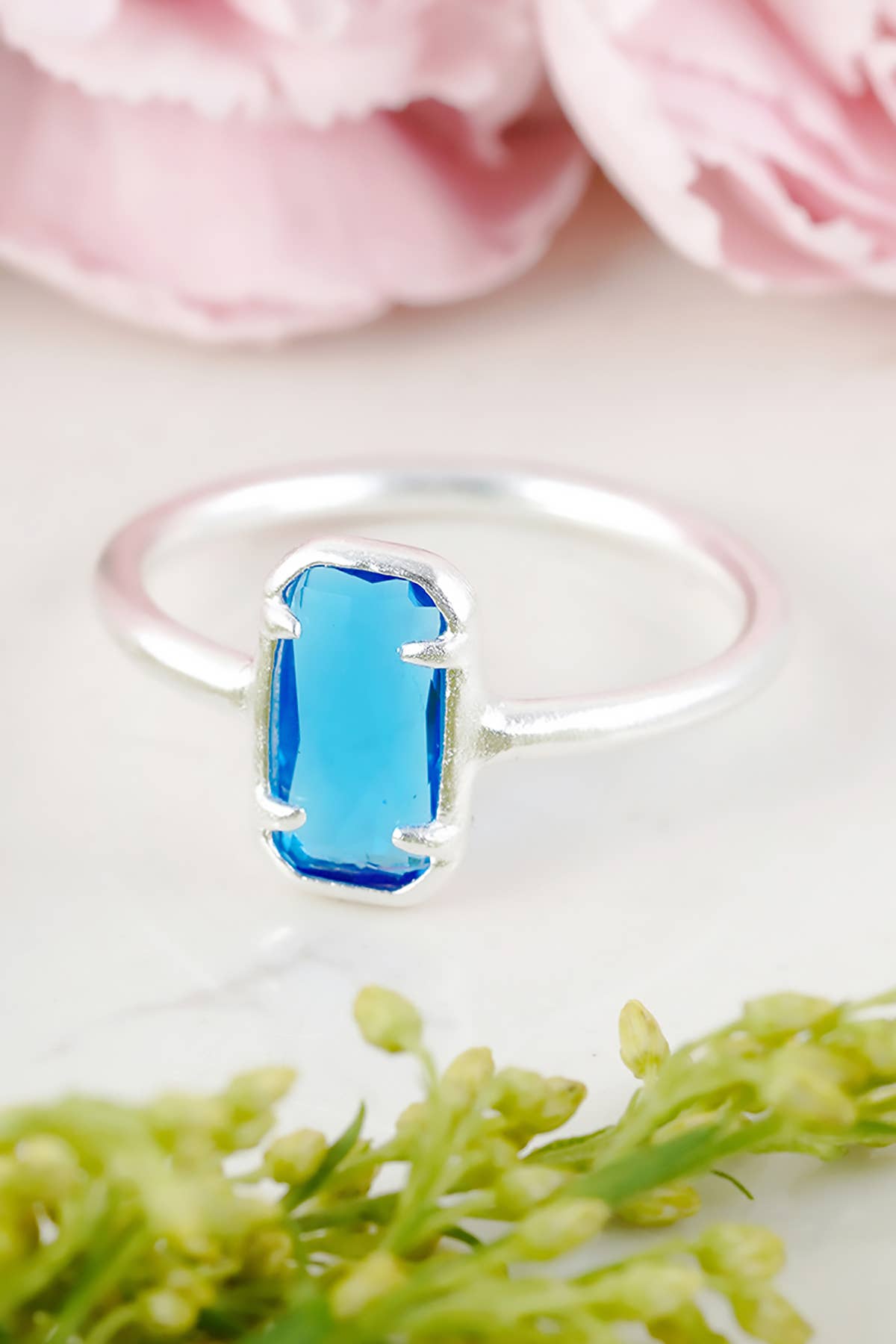Sky Blue Crystal Small Cab Ring - SF