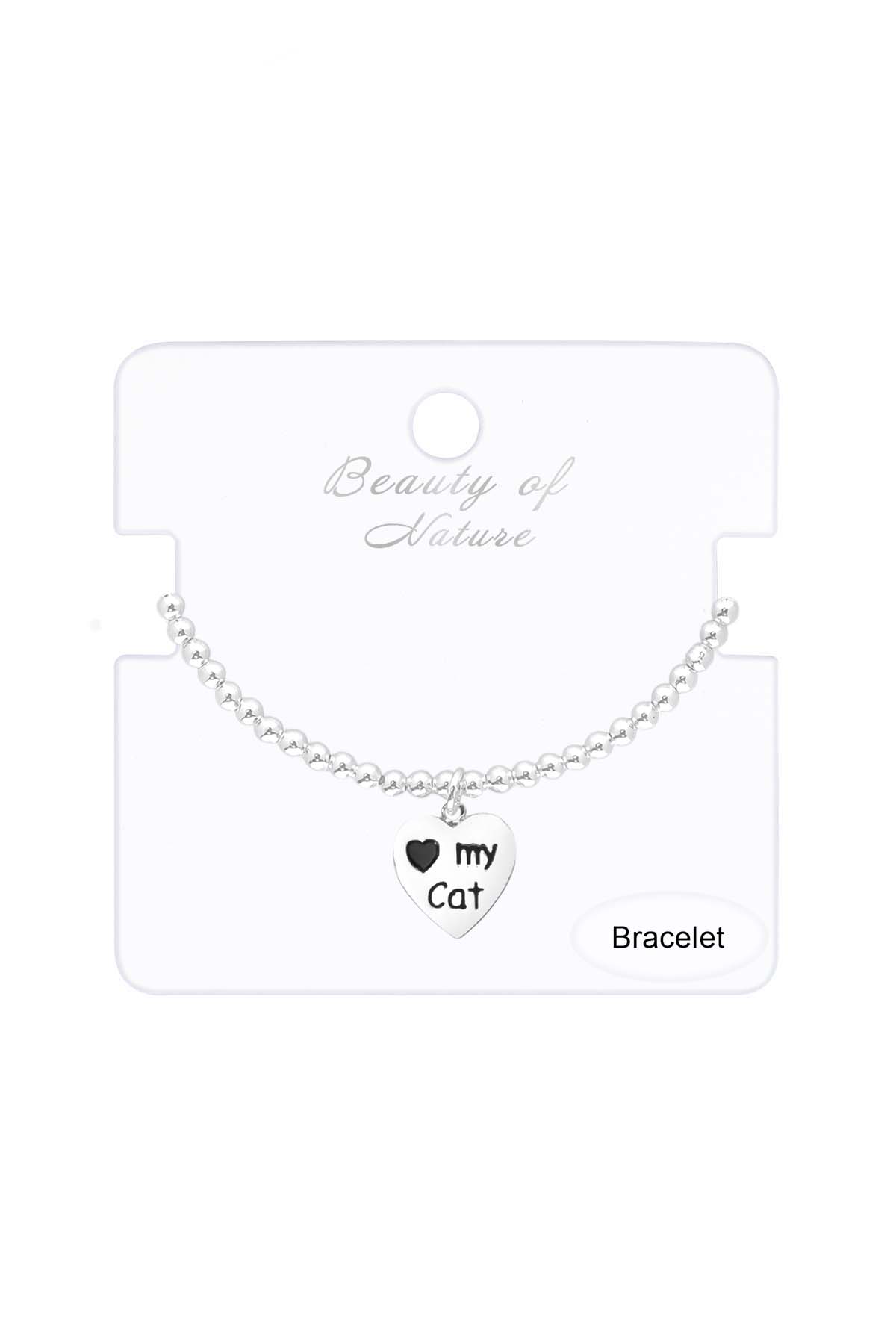 I Love My Cat Charm Beaded Bracelet - SF