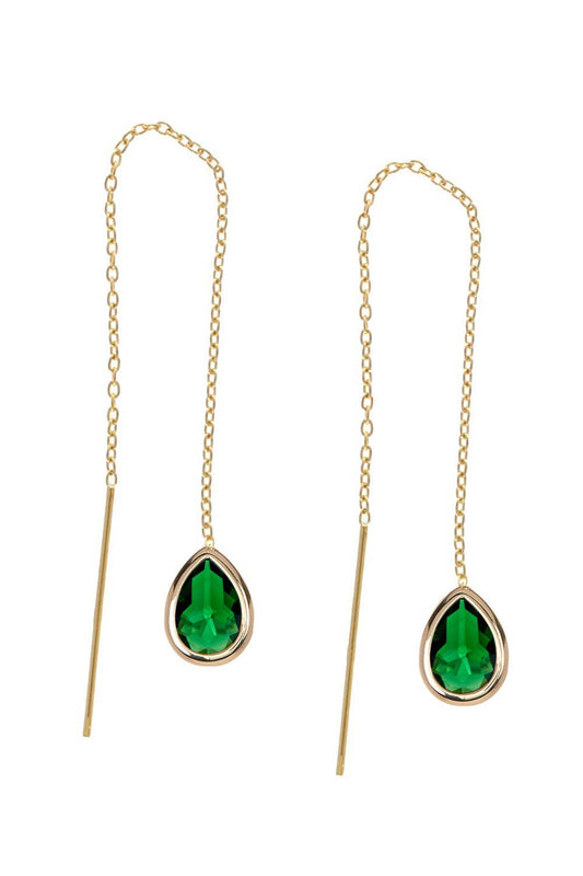 14k Vermeil & Emerald Crystal Threader Drop Earrings - VM