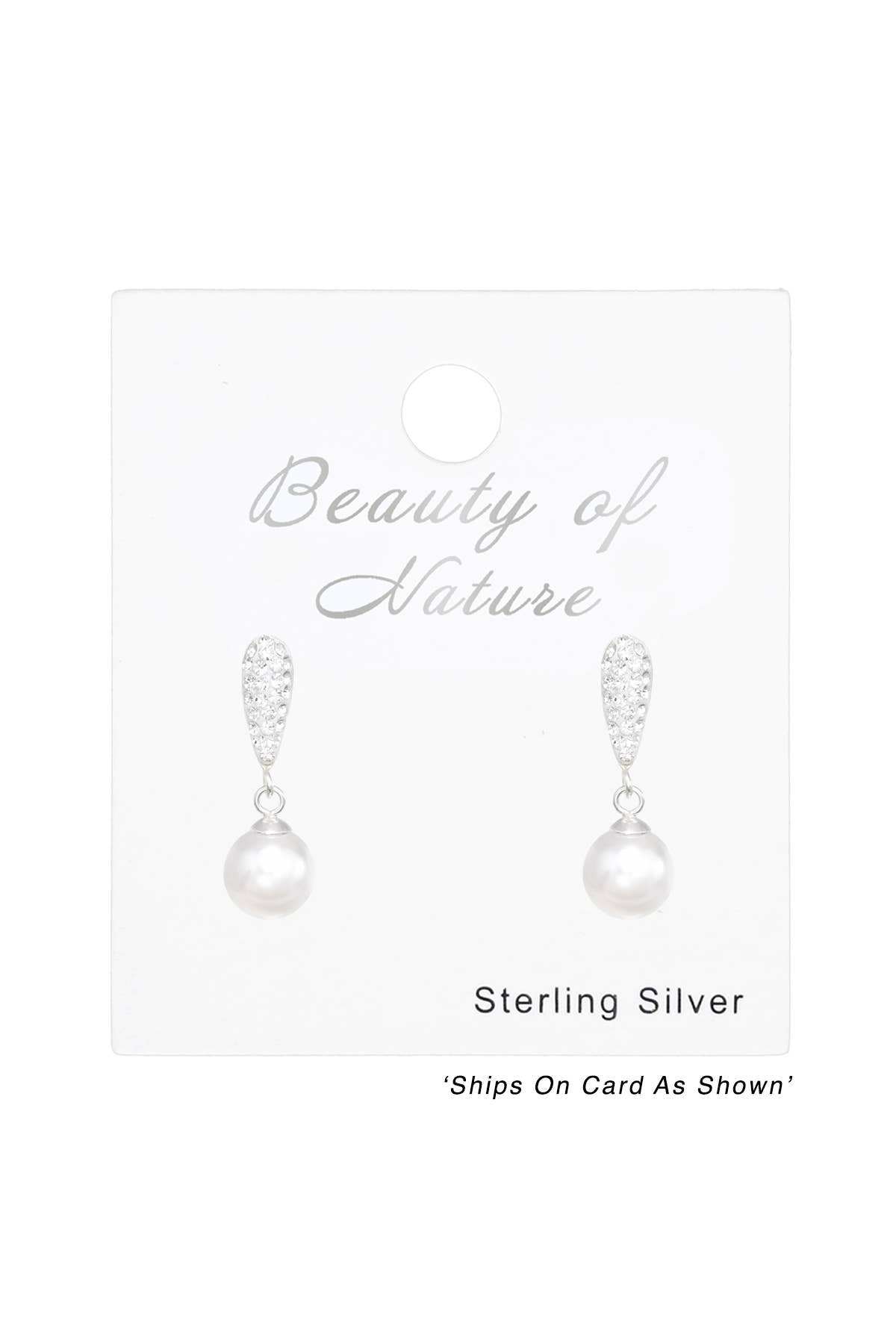 Sterling Silver Crystal and Hanging Pearl Ear Studs - SS