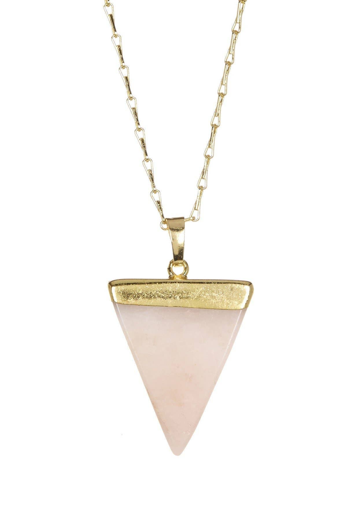 Rose Quartz Triangle Pendant Necklace - GF