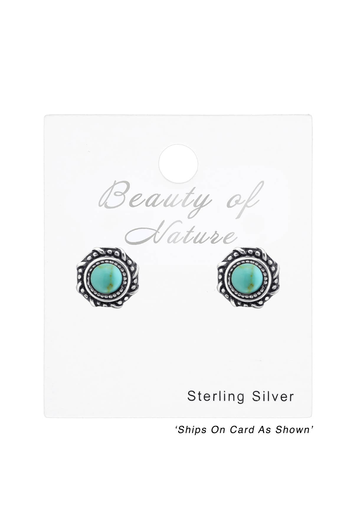 Sterling Silver Round Ear Studs With Imitation Stone - SS