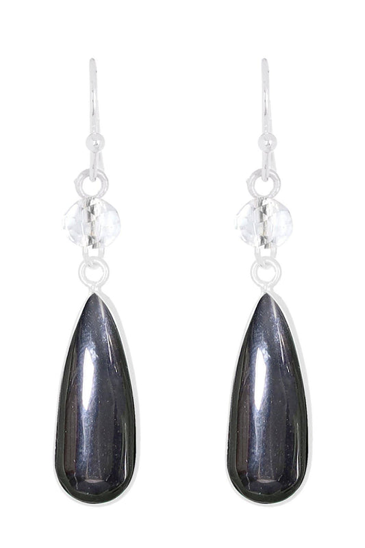 Sterling Silver & Hematite & Crystal Quartz Earrings - SS