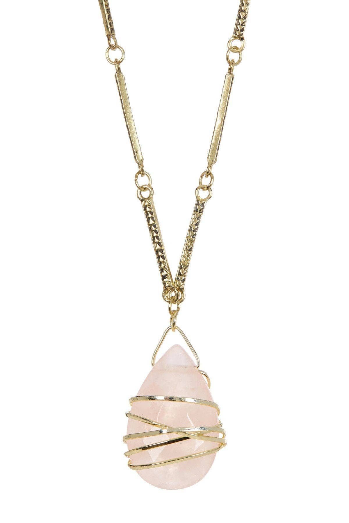 Rose Quartz Long Wrapped Pendant Necklace - GF