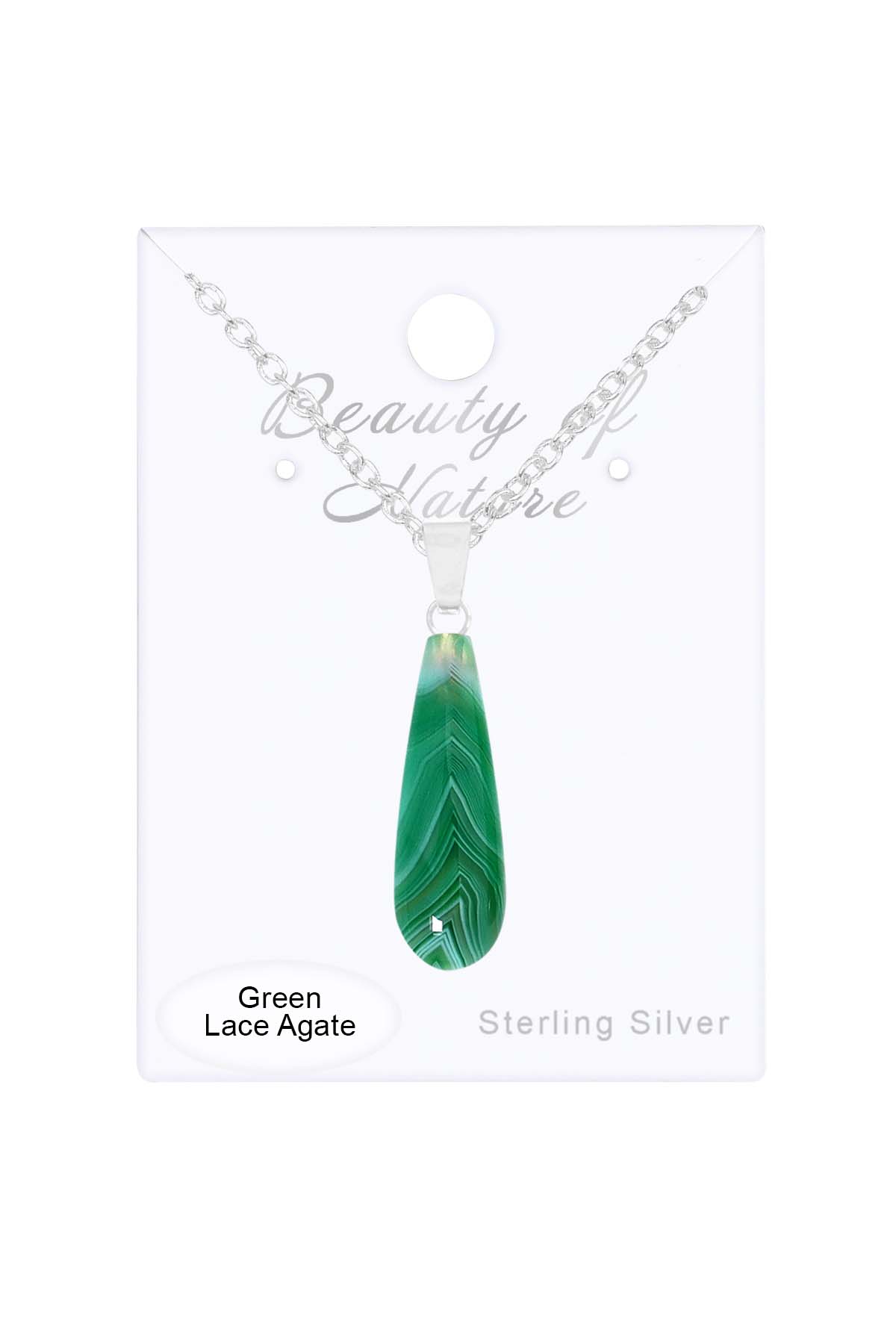 Sterling Silver & Green Lace Agate Teardrop Necklace - SS