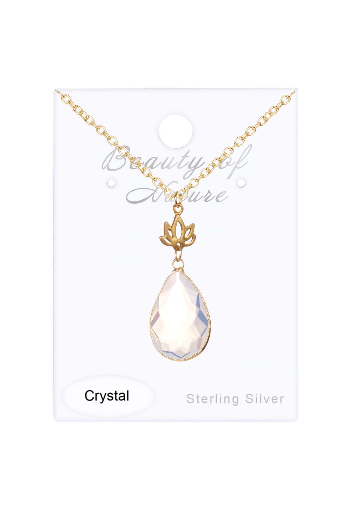 Moonstone Crystal & Lotus Pendant Necklace - VM