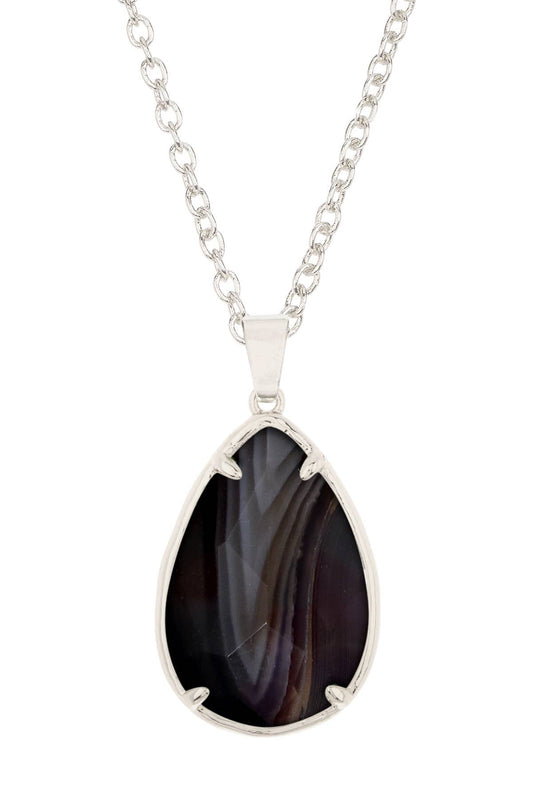 Sterling Silver & Black Onyx Pear Cut Necklace - SS