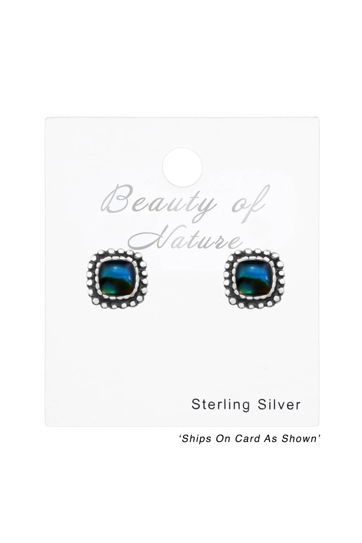 Sterling Silver Square Ear Studs With Imitation Stone - SS