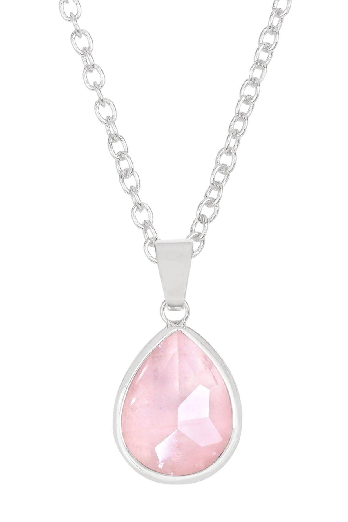 Sterling Silver & Rose Quartz Teardrop Pendant Necklace - SS