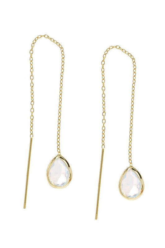 14k Vermeil & Moonstone Crystal Threader Drop Earrings - VM
