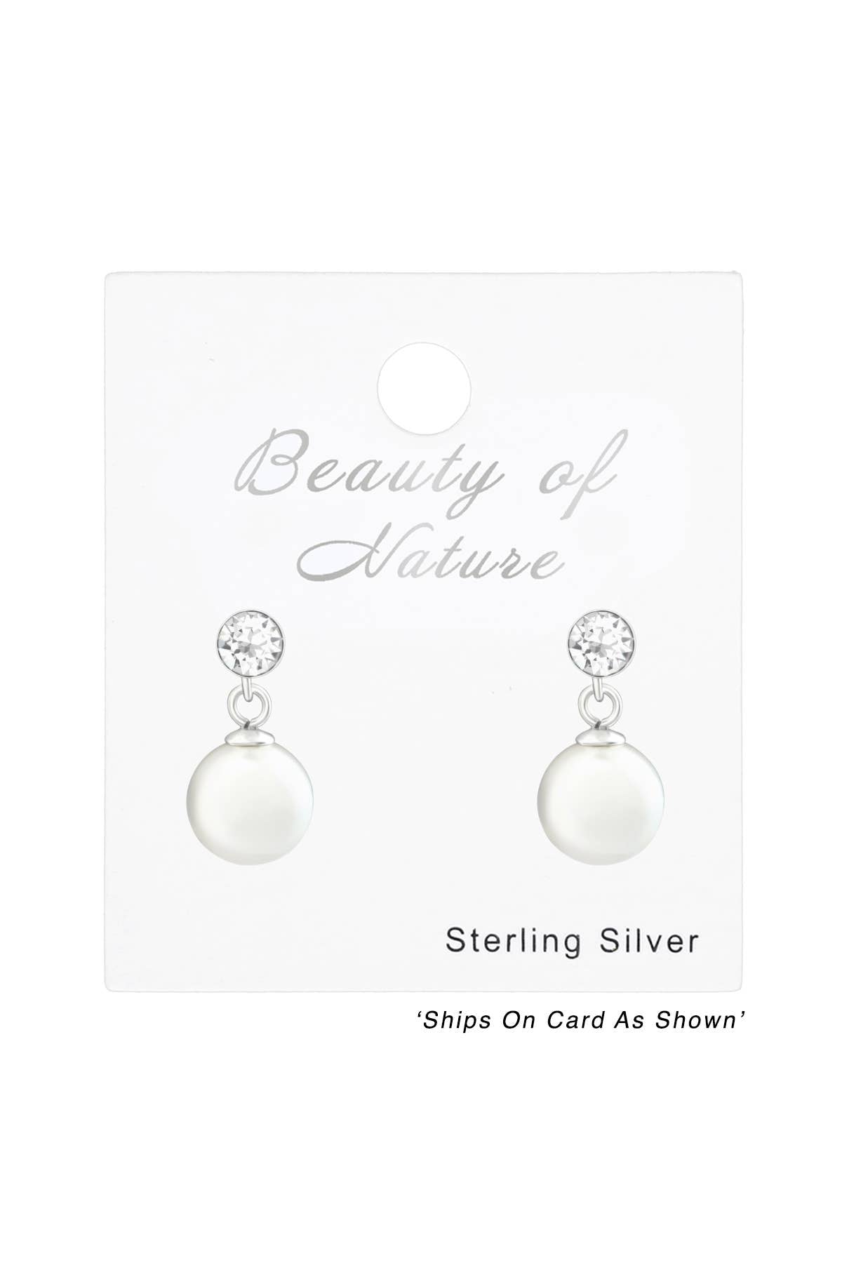 Sterling Silver Crystal Ear Studs With Hanging Pearl - SS