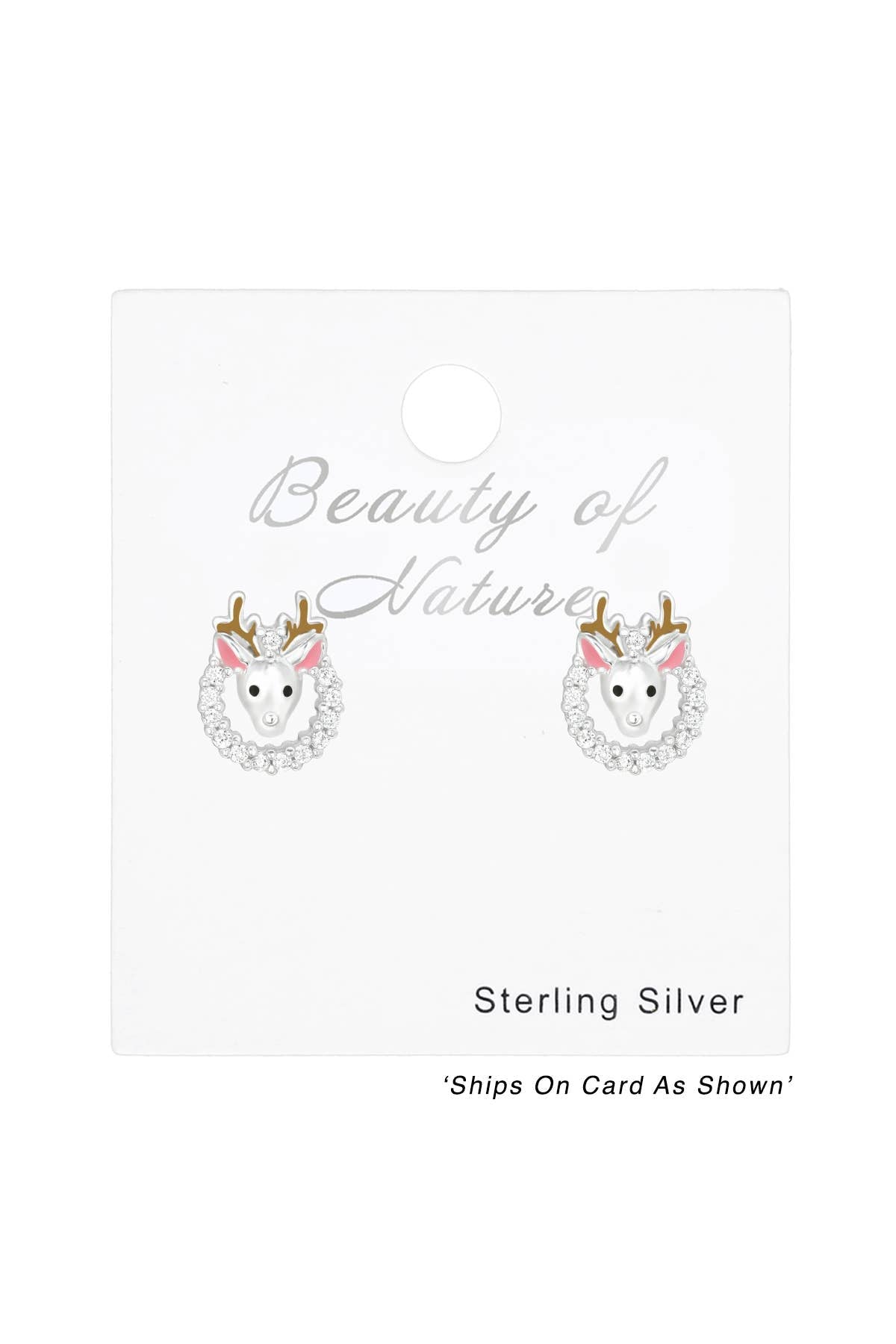 Children's Sterling Silver Reindeer Ear Studs With CZ - SS