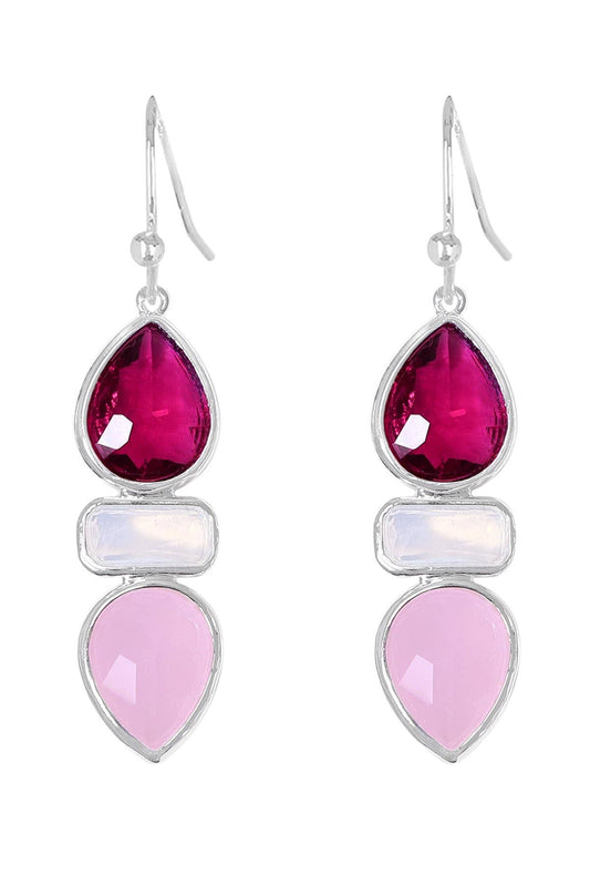 Sterling Silver & Raspberry Crystal With Pearl Earrings - SS