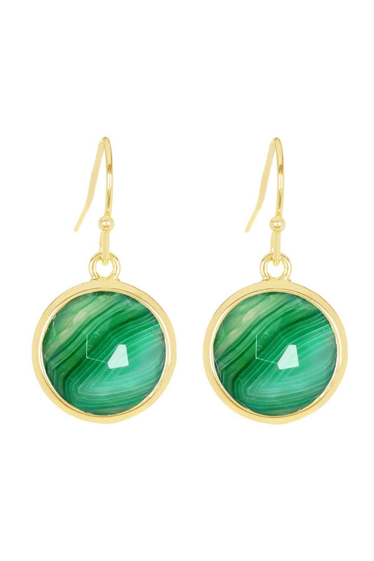 14k Vermeil & Green Lace Agate Fancy Cut Round Earrings - VM