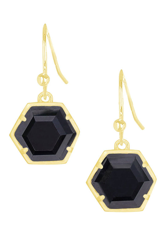 14k Vermeil & Hematite Hexagon Drop Earrings - VM