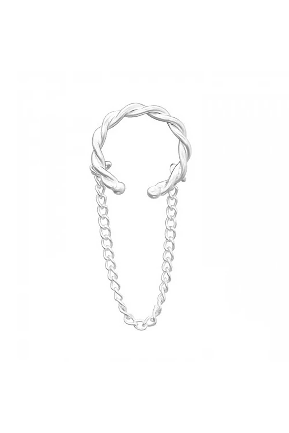 Sterling Silver Twisted Ear Cuff and Hanging Chain - SS