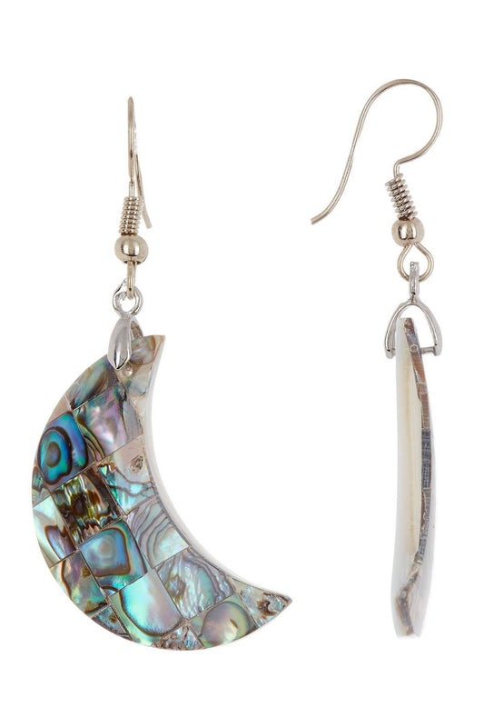 Sterling Silver & Abalone Shell Moon Earrings - SS