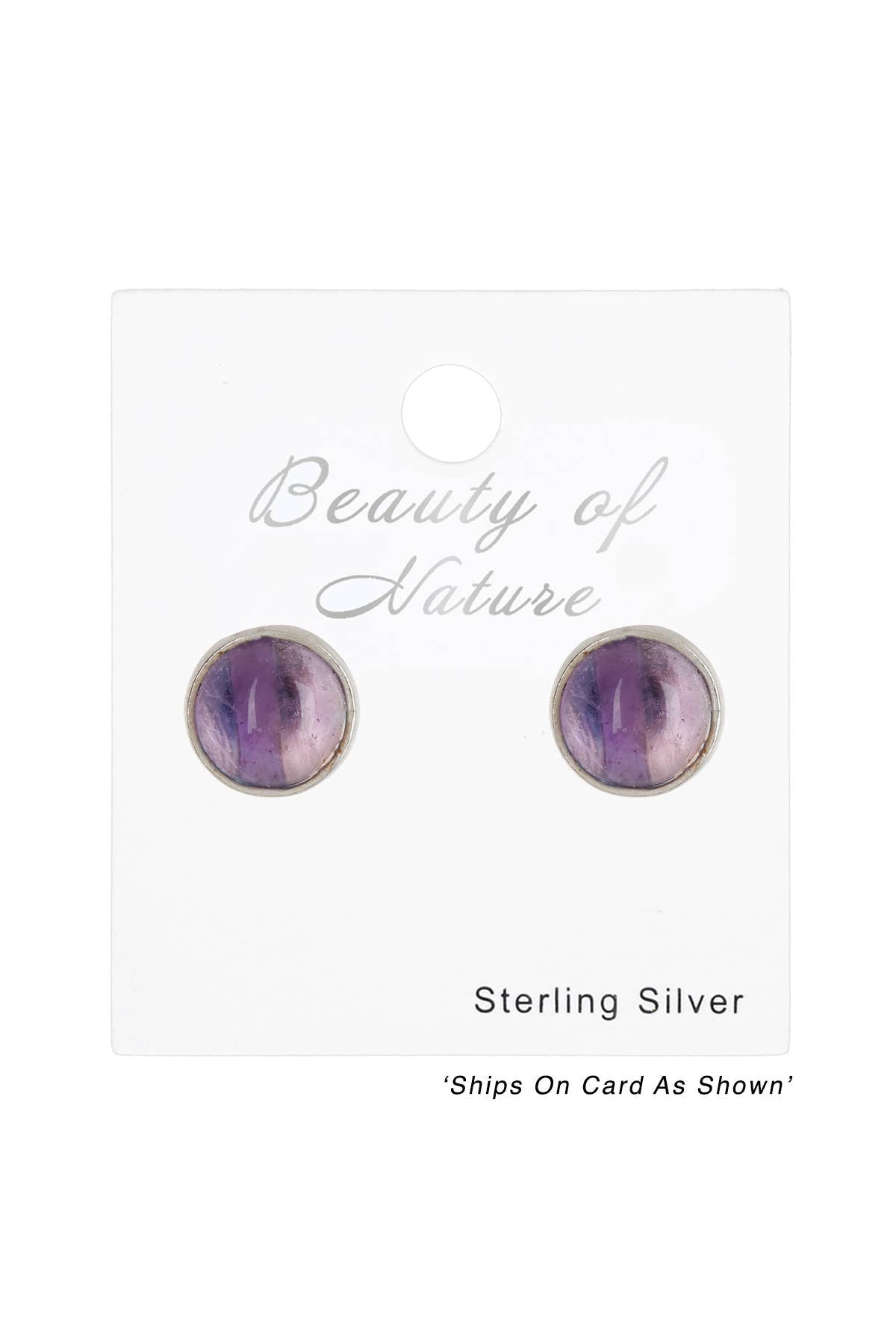 Sterling Silver & Amethyst Round Stud Earrings - SS