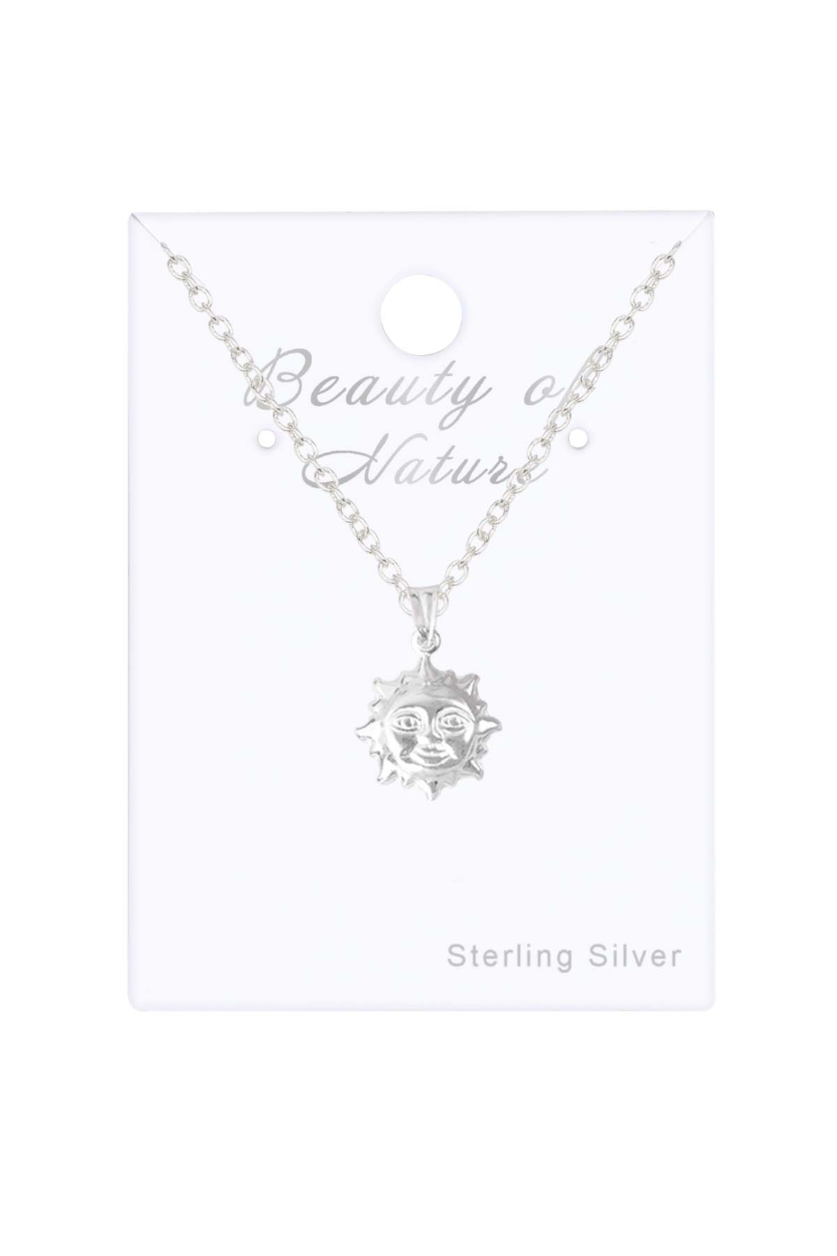 Sterling Silver Small Sun Pendant Necklace - SS